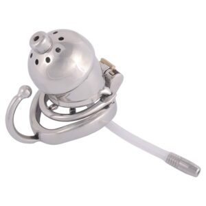Metal chastity cage with catheter and anti-off ring lock