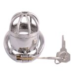 Metal chastity cage with catheter and anti-off ring lock using key