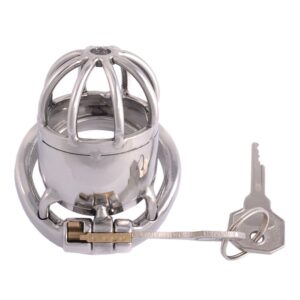 Metal chastity cage with catheter and anti-off ring lock using key