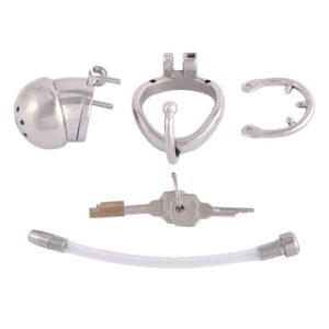 Disassembly diagram of Metal chastity cage with catheter and anti-off ring lock