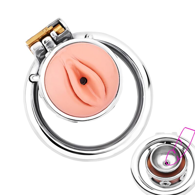 Realistic Metal Vagina Chastity Cage
