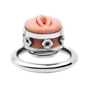 metal silicone chastity cage realistic vagina dildo head angled product view