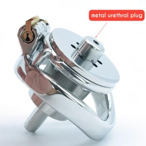 metal chastity cage urethral plug preventing erection angled product view