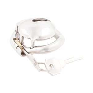 metal chastity cage super short small cock detail close-up