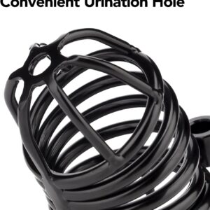 black metal chastity cage iron steel wearing guide graphic