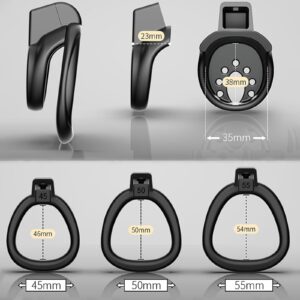 Different ring size and cage size of Premium Resin Chastity Cage dispaly