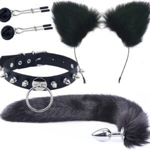 Fox Tail Anal Plug Cosplay Set with Cat Ears for Petplay Fantasies