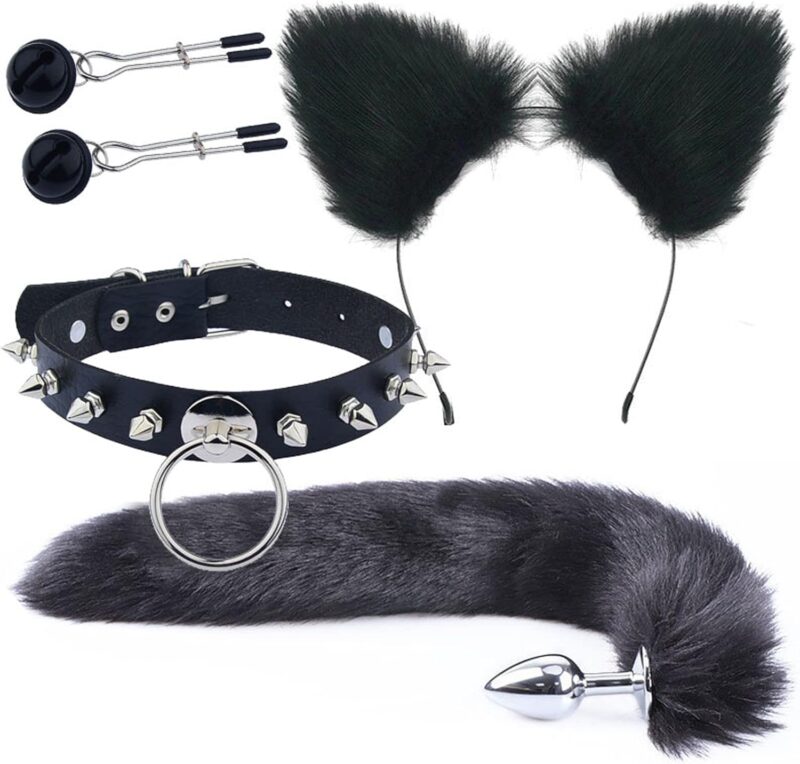 Fox Tail Anal Plug Cosplay Set with Cat Ears for Petplay Fantasies