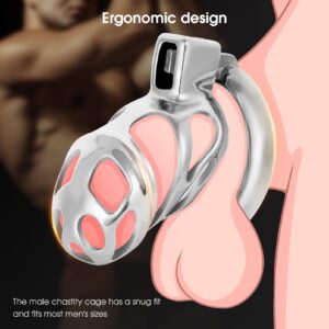 metal chastity cage invisible active rings keys angled product view