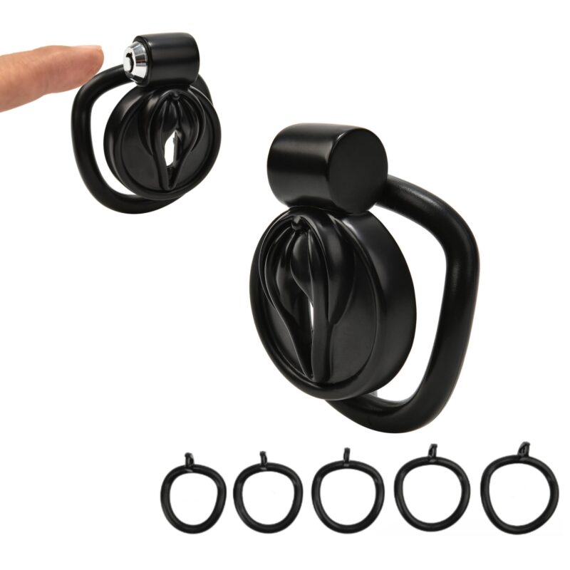Black Flat Vagina Chastity Cage