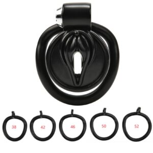 black resin chastity cage flat vagina accessory kit view