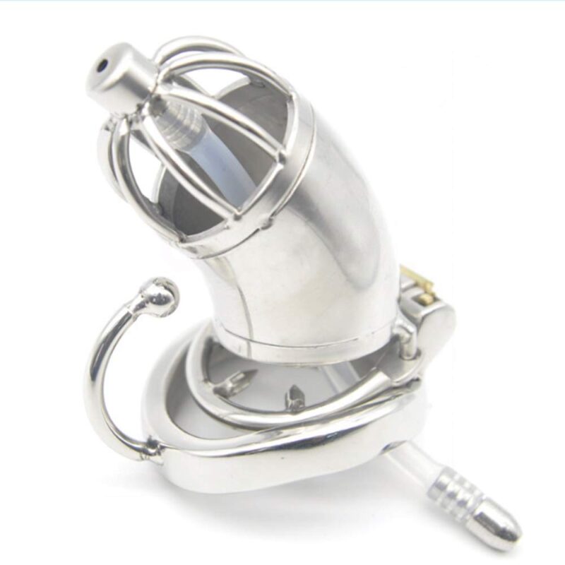 Side view of Extended Long Metal Chastity Cage