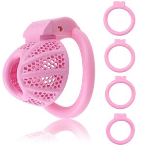 Small Pink Sissy Chastity Cage with 4 Plastic Rings