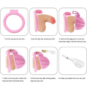 pink plastic chastity cage small sissy rings detail close-up