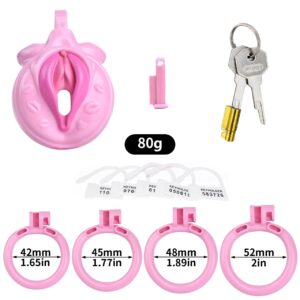 pink chastity cage negative sissy rings angled product view