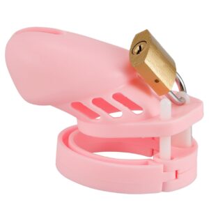 pink silicone chastity cage sissy angled product view