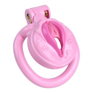 pink chastity cage negative sissy rings detail close-up