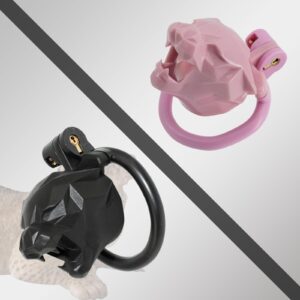 pink chastity cage leopard sissy kit detail close-up