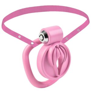 Pink Vagina Chastity Cage with Strap