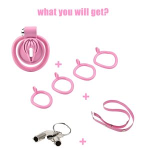 pink resin chastity cage vagina strap angled product view