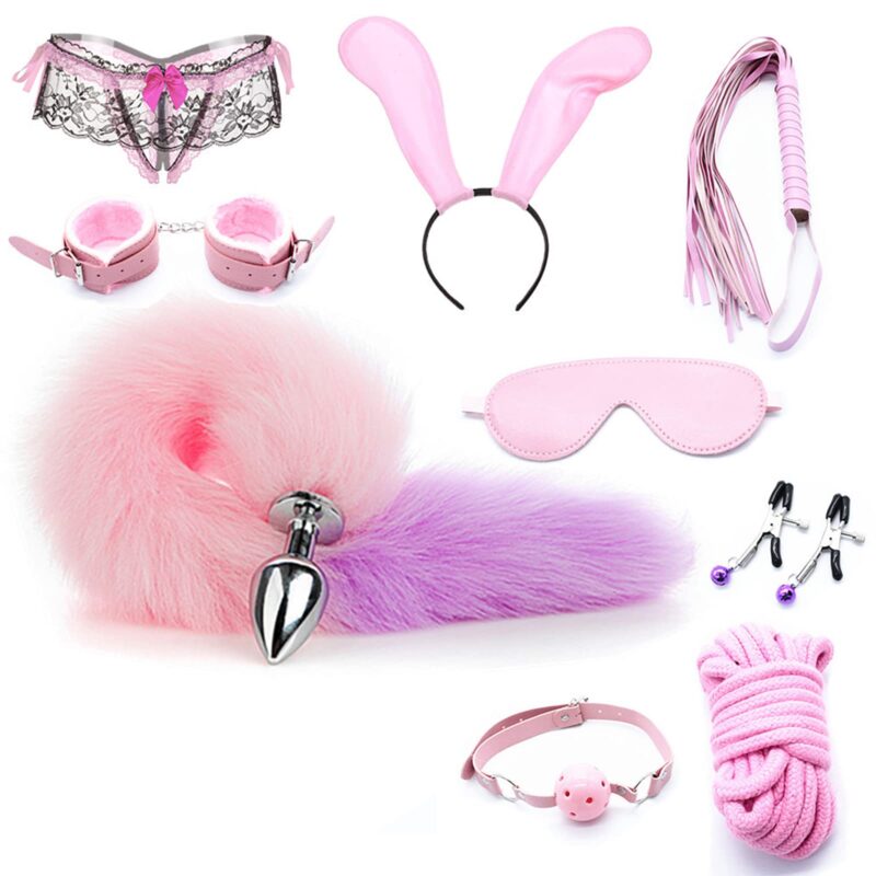 Furry Fox Tail Butt Plug Set - 9 Pieces