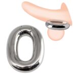 kinksterhub Heavy oval stainless steel testicle stretcher weighing 440 grams.