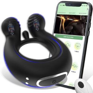 kinksterhub Black APP-controlled vibrating cock ring for penis and testicle stimulation.