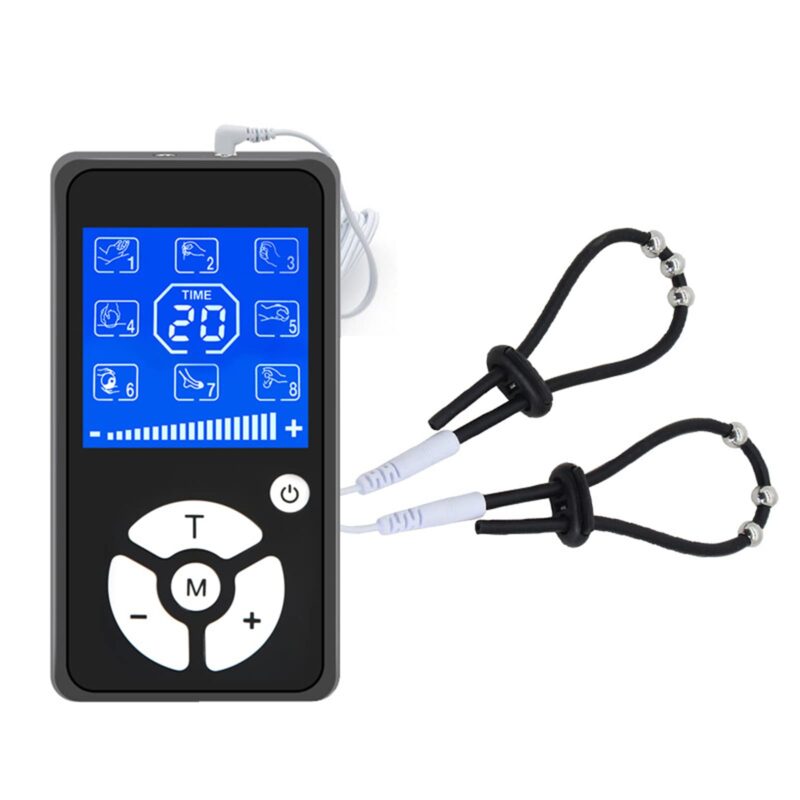 kinksterhub A silicone electric shock cock ring with a metal ball and wires.