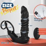 Black L-shaped prostate stimulator with telescopic and vibration functions, controlled by an app.