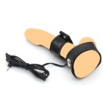 kinksterhub An adjustable leather and metal electric shock cock ring set with wires and a controller.