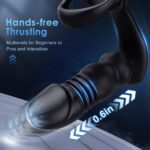 A black prostate vibrator with a penis ring attachment.
