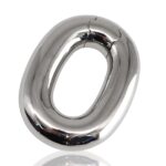 kinksterhub Heavy oval stainless steel testicle stretcher weighing 440 grams.