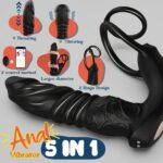 Black L-shaped prostate stimulator with telescopic and vibration functions, controlled by an app.