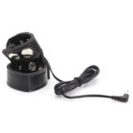kinksterhub An adjustable leather and metal electric shock cock ring set with wires and a controller.