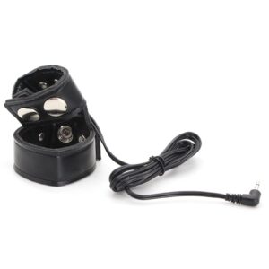 kinksterhub An adjustable leather and metal electric shock cock ring set with wires and a controller.