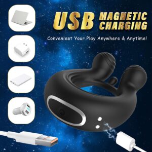 kinksterhub Black APP-controlled vibrating cock ring for penis and testicle stimulation.