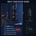 A black prostate vibrator with a penis ring attachment.