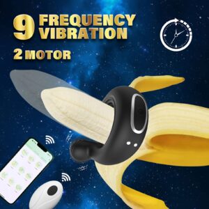 kinksterhub Black APP-controlled vibrating cock ring for penis and testicle stimulation.