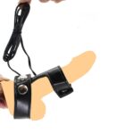 kinksterhub An adjustable leather and metal electric shock cock ring set with wires and a controller.