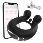 kinksterhub Black APP-controlled vibrating cock ring for penis and testicle stimulation.