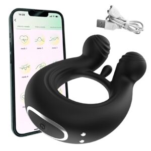 kinksterhub Black APP-controlled vibrating cock ring for penis and testicle stimulation.