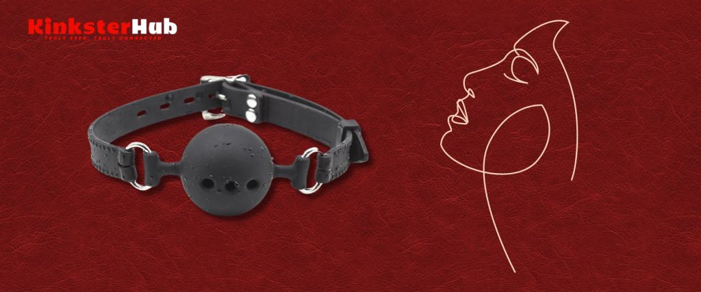 Abstract woman using a ball gag