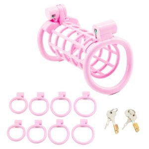 Pink dual-lock chastity device kit with four rings