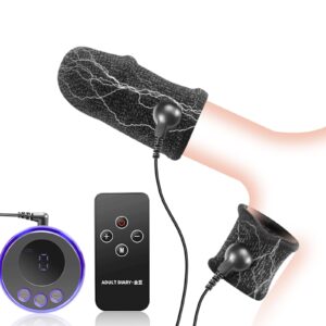 kinksterhub A set of two electric shock penis rings with wires and a controller.