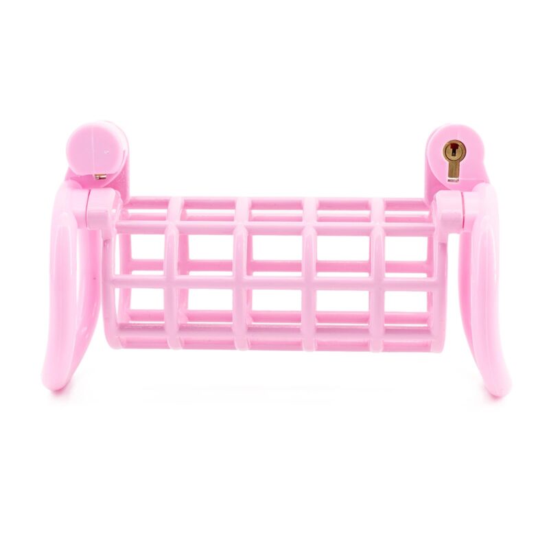 The side view of double-ended pink chastity cage
