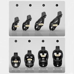 Black breathable resin chastity cage model comparison chart