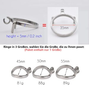 Small curved chrome chastity cage ring size comparison