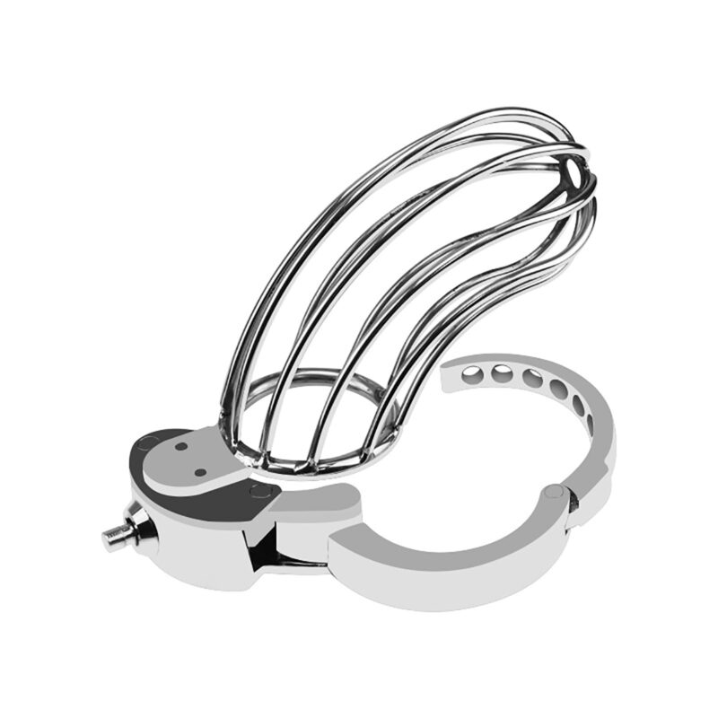 side view of stainless steel male chastity cage