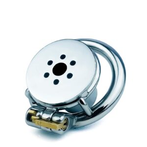 Fully Enclosed Stainless Steel Closed Chastity Cage Front and Side View