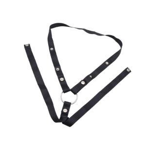 An adjustable black elastic band designed to secure a male chastity cage